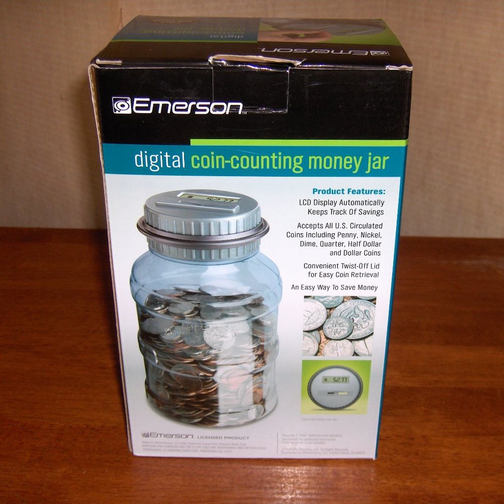 Emerson coin counting money jar